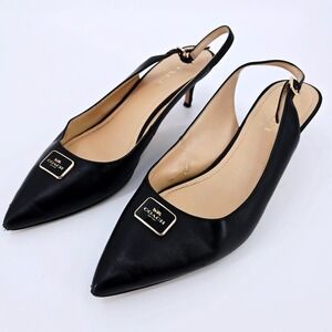 Coach Jillian Slingback Kitten Heels Black Leather Pointed Toe Size 10
